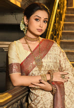 Load image into Gallery viewer, Maroon Banarasi Silk Saree