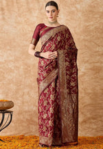 Load image into Gallery viewer, Maroon Banarasi Silk Saree