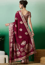Load image into Gallery viewer, Maroon Cotton Saree With Blouse