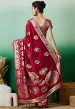Load image into Gallery viewer, Maroon Cotton Saree With Blouse