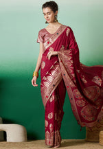 Load image into Gallery viewer, Maroon Cotton Saree With Blouse