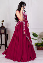 Load image into Gallery viewer, Maroon Faux Georgette Circular Lehenga Choli