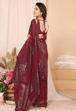 Load image into Gallery viewer, Maroon Georgette Sequence Saree