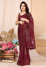 Load image into Gallery viewer, Maroon Georgette Sequence Saree