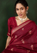 Load image into Gallery viewer, Maroon Jacquard Silk Saree With Blouse