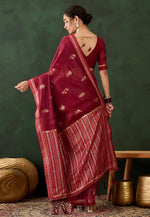 Load image into Gallery viewer, Maroon Jacquard Silk Saree With Blouse