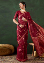 Load image into Gallery viewer, Maroon Jacquard Silk Saree With Blouse
