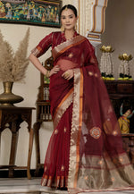 Load image into Gallery viewer, Maroon Linen Saree With Blouse