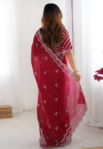 Load image into Gallery viewer, Maroon Organza Saree With Blouse