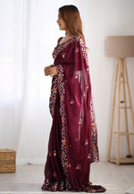 Load image into Gallery viewer, Maroon Satin Chiffon Saree With Blouse