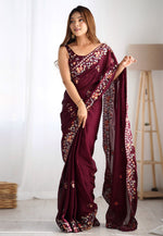 Load image into Gallery viewer, Maroon Satin Chiffon Saree With Blouse