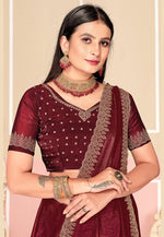 Load image into Gallery viewer, Maroon Satin Silk Saree With Blouse