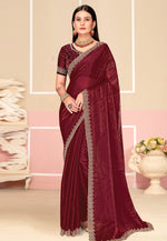 Load image into Gallery viewer, Maroon Satin Silk Saree With Blouse
