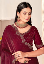 Load image into Gallery viewer, Maroon Satin Silk Saree With Blouse