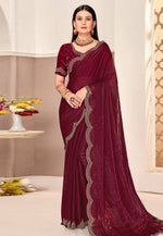 Load image into Gallery viewer, Maroon Satin Silk Saree With Blouse