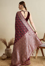 Load image into Gallery viewer, Maroon Satin Silk Saree With Blouse