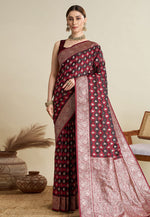 Load image into Gallery viewer, Maroon Satin Silk Saree With Blouse