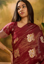 Load image into Gallery viewer, Maroon Shimmer Saree With Blouse