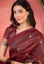 Load image into Gallery viewer, Maroon Shimmer Saree With Blouse
