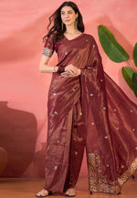 Load image into Gallery viewer, Maroon Shimmer Saree With Blouse