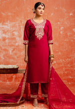 Load image into Gallery viewer, Maroon Viscose Rayon Readymade Pant Style Suit