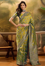 Load image into Gallery viewer, Mehndi Banarasi Jacquard Saree With Blouse