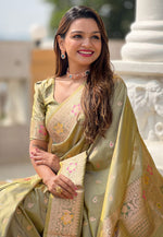 Load image into Gallery viewer, Mehndi Banarasi Silk Saree