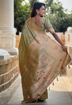 Load image into Gallery viewer, Mehndi Banarasi Silk Saree