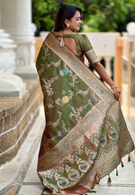 Load image into Gallery viewer, Mehndi Banarasi Silk Saree