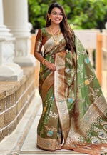 Load image into Gallery viewer, Mehndi Banarasi Silk Saree
