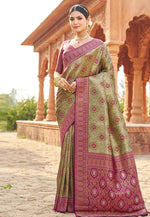 Load image into Gallery viewer, Mehndi Banarasi Silk Saree With Blouse