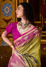 Load image into Gallery viewer, Mehndi Banarasi Silk Saree With Blouse