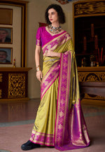 Load image into Gallery viewer, Mehndi Banarasi Silk Saree With Blouse