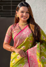 Load image into Gallery viewer, Mehndi Banarasi Silk Saree With Blouse