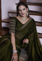 Load image into Gallery viewer, Mehndi Chiffon Saree With Blouse