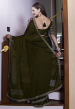 Load image into Gallery viewer, Mehndi Chiffon Saree With Blouse