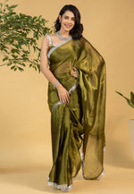 Load image into Gallery viewer, Mehndi Chiffon Saree With Blouse