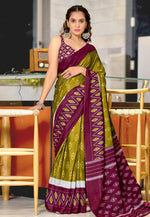 Load image into Gallery viewer, Mehndi Cotton Saree With Blouse