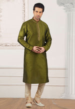 Load image into Gallery viewer, Mehndi Dupion Silk Kurta Pajama