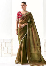 Load image into Gallery viewer, Mehndi Organza Saree With Blouse
