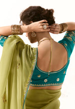 Load image into Gallery viewer, Mehndi Organza Saree With Blouse
