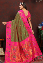Load image into Gallery viewer, Mehndi Silk Paithani Saree