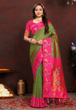 Load image into Gallery viewer, Mehndi Silk Paithani Saree