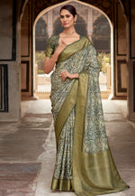 Load image into Gallery viewer, Mehndi Silk Saree With Blouse
