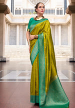 Load image into Gallery viewer, Mehndi Silk Saree With Blouse