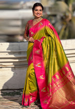 Load image into Gallery viewer, Mehndi Silk Saree With Blouse