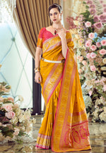 Load image into Gallery viewer, Mustard Banarasi Silk Saree With Blouse