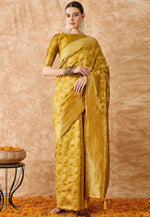 Load image into Gallery viewer, Mustard Banarasi Silk Saree With Blouse