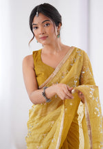 Load image into Gallery viewer, Mustard Chiffon Saree With Blouse