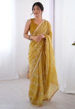 Load image into Gallery viewer, Mustard Chiffon Saree With Blouse